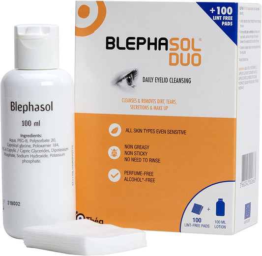 BlephaSol Duo 100ml Eyelid Cleansing Micellar Lotion with 100 Cotton Pads